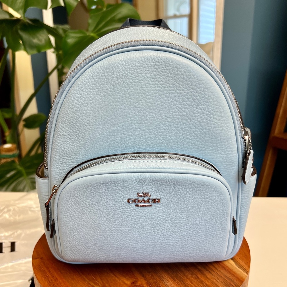 COACH Leather Backpack Small Light Blue color.